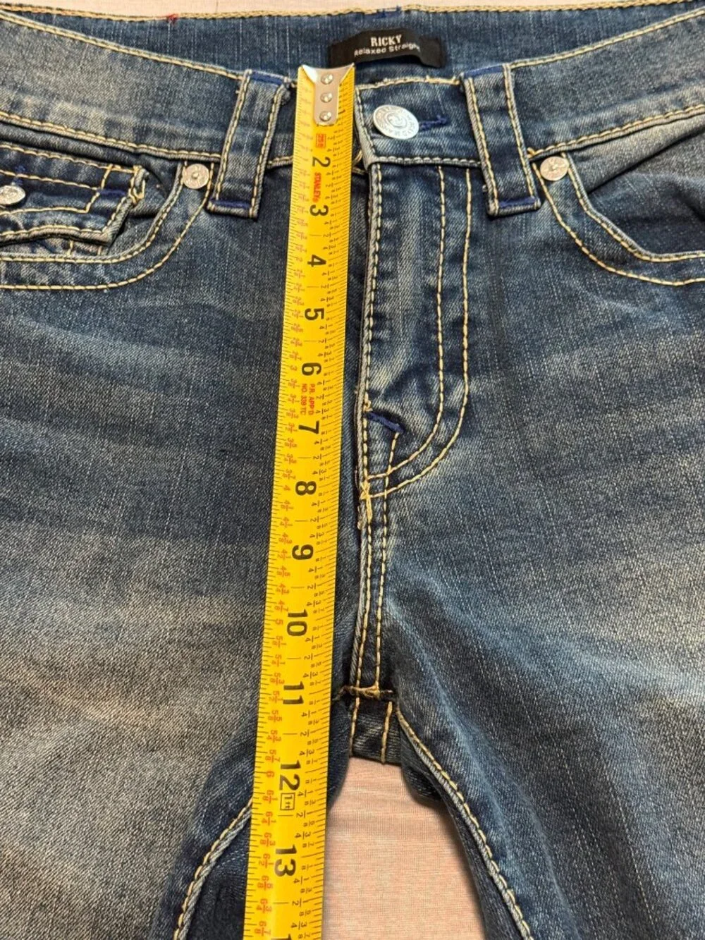 True Religion Mens Ricky Relaxed Straight Jeans Size 32 Blue Denim